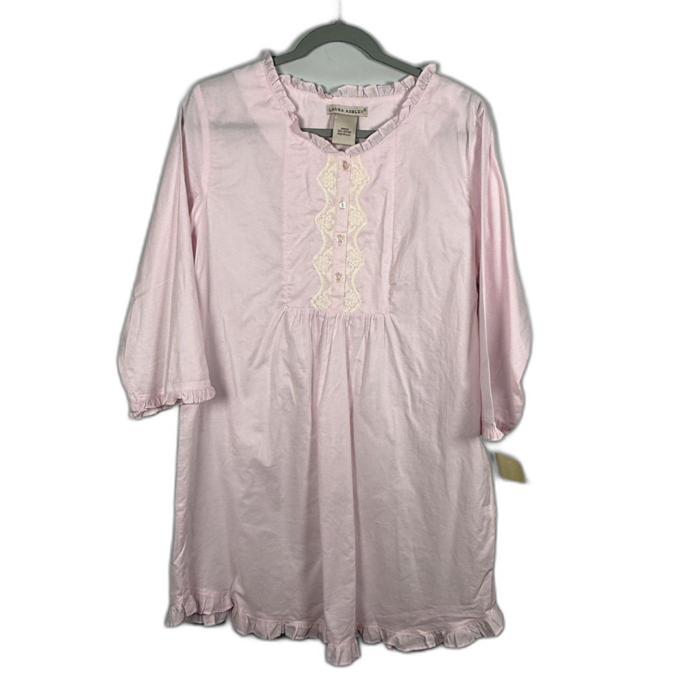 Laura Ashely Gown Pink Lace Cottagecore  Vintage New Buttons Prairie Knee Length